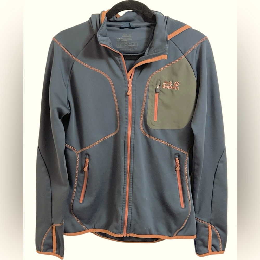 Jack Wolfskin Athletic Jacket Men’s Grayish Blue Orange trim Athleisure Zip Med